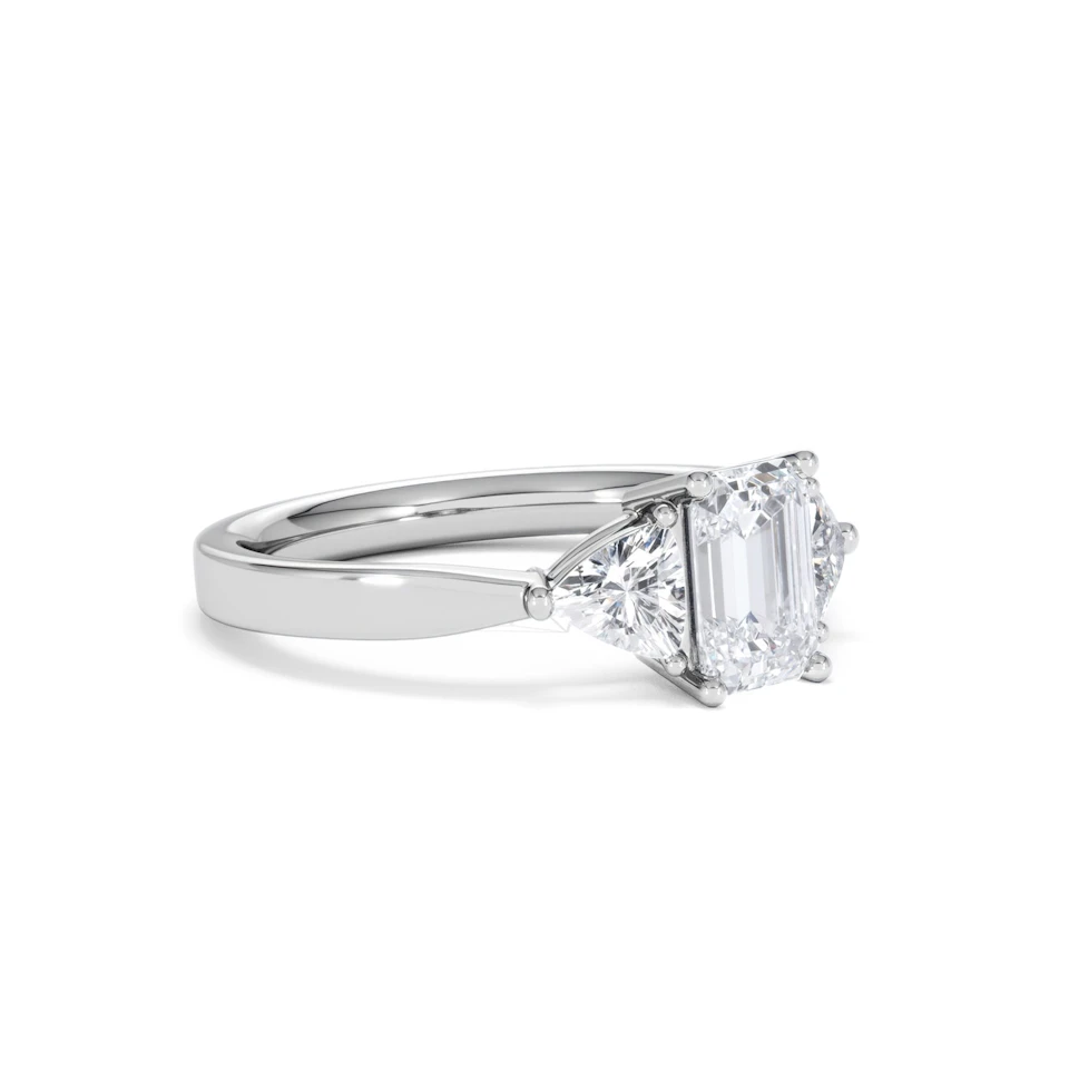 Aurora Lab Diamond Emerald Cut and Trillion1.70ct Ring in 18K White Gold F/VS1