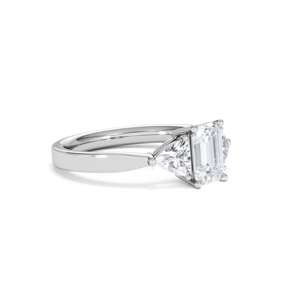 Aurora Lab Diamond Emerald Cut and Trillion1.70ct Ring in 18K White Gold F/VS1