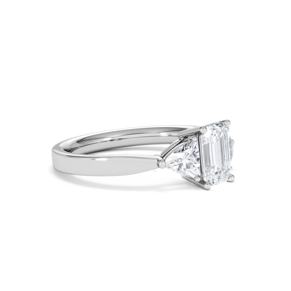 Aurora Lab Diamond Emerald Cut and Trillion1.70ct Ring in 18K White Gold F/VS1