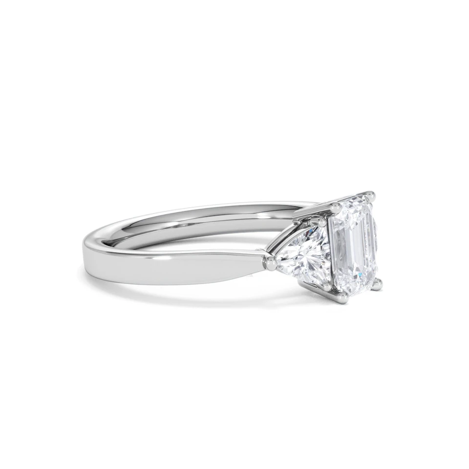 Aurora Lab Diamond Emerald Cut and Trillion1.70ct Ring in 18K White Gold F/VS1