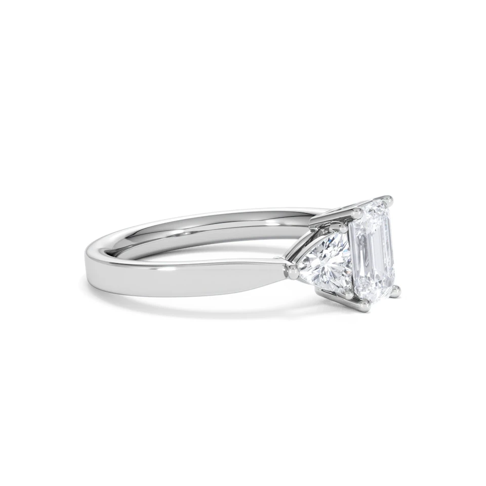 Aurora Lab Diamond Emerald Cut and Trillion1.70ct Ring in 18K White Gold F/VS1