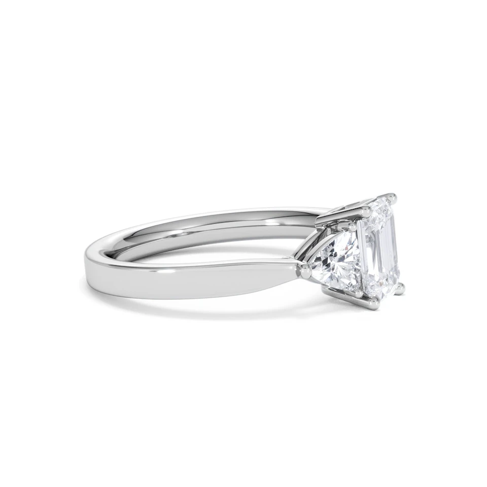 Aurora Lab Diamond Emerald Cut and Trillion1.70ct Ring in 18K White Gold F/VS1