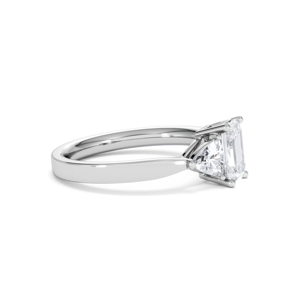 Aurora Lab Diamond Emerald Cut and Trillion1.70ct Ring in 18K White Gold F/VS1