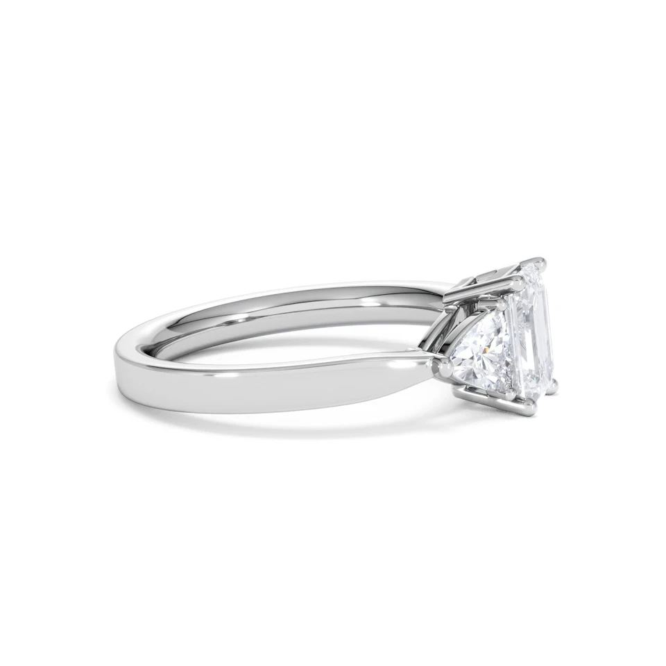 Aurora Lab Diamond Emerald Cut and Trillion1.70ct Ring in 18K White Gold F/VS1