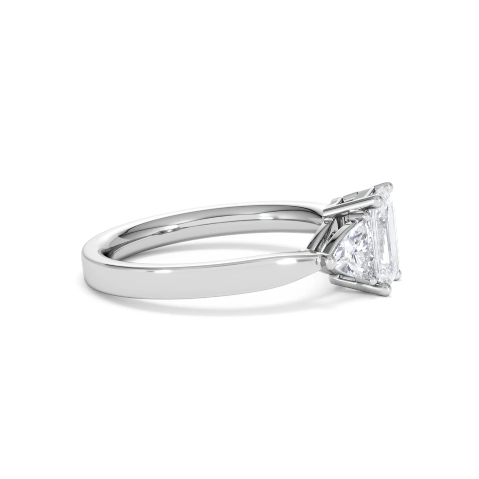 Aurora Lab Diamond Emerald Cut and Trillion1.70ct Ring in 18K White Gold F/VS1