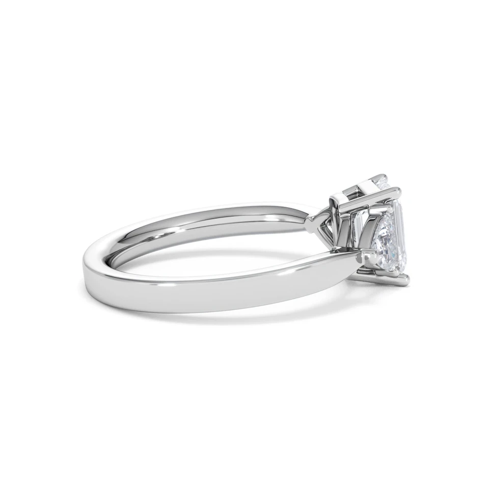 Aurora Lab Diamond Emerald Cut and Trillion1.70ct Ring in 18K White Gold F/VS1