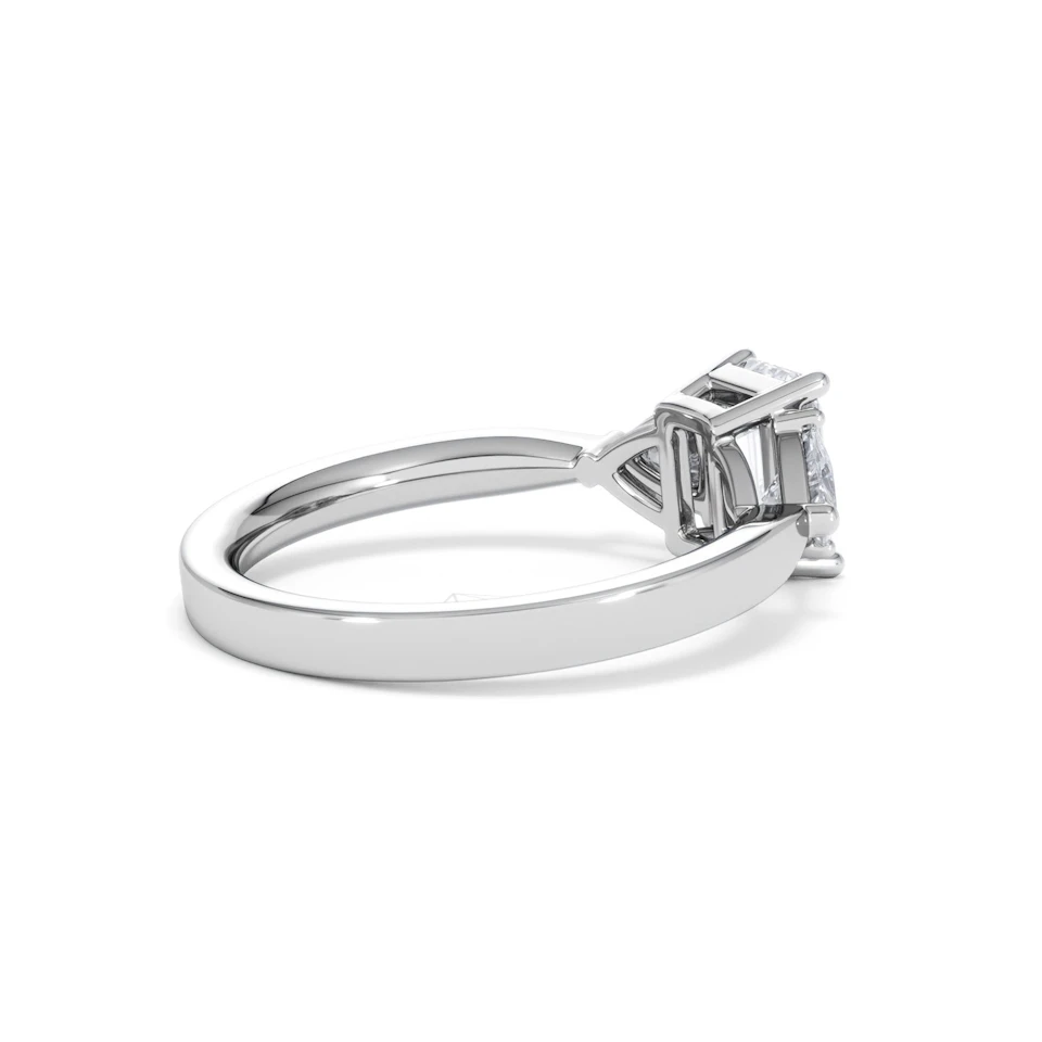 Aurora Lab Diamond Emerald Cut and Trillion1.70ct Ring in 18K White Gold F/VS1