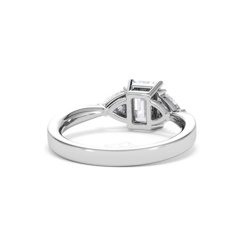 Aurora Lab Diamond Emerald Cut and Trillion1.70ct Ring in 18K White Gold F/VS1