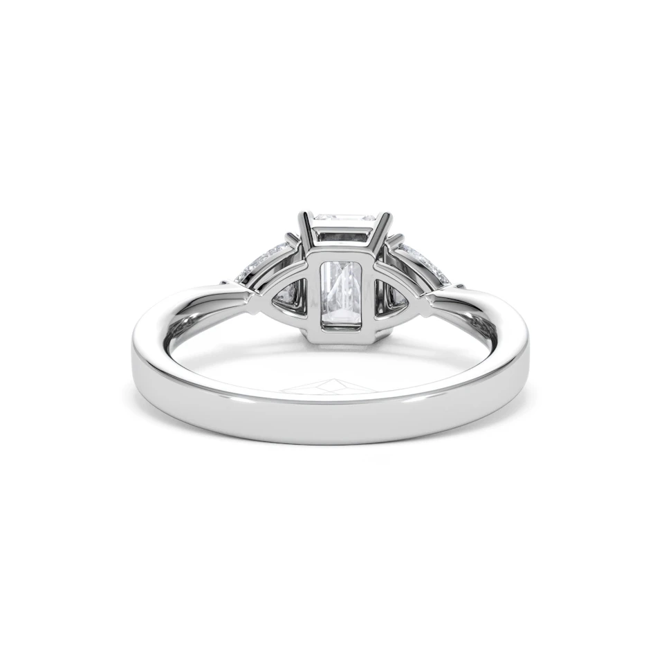 Aurora Lab Diamond Emerald Cut and Trillion1.70ct Ring in 18K White Gold F/VS1