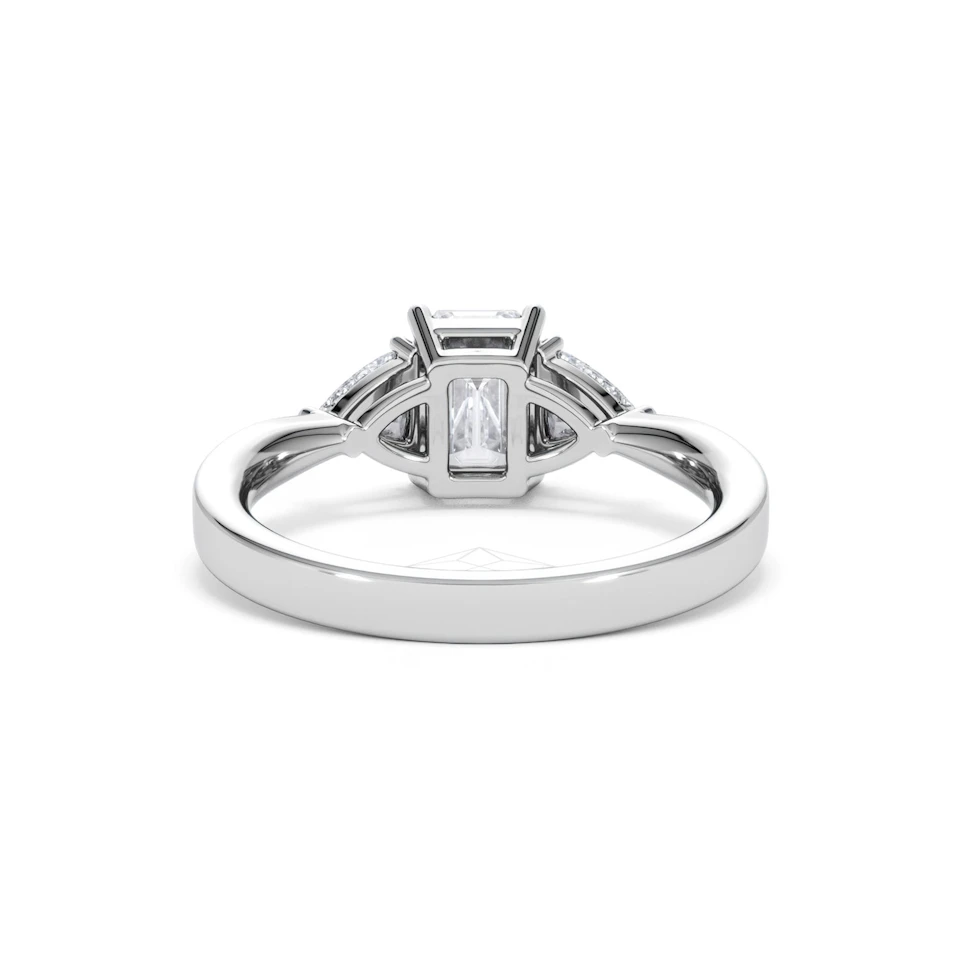 Aurora Lab Diamond Emerald Cut and Trillion1.70ct Ring in 18K White Gold F/VS1