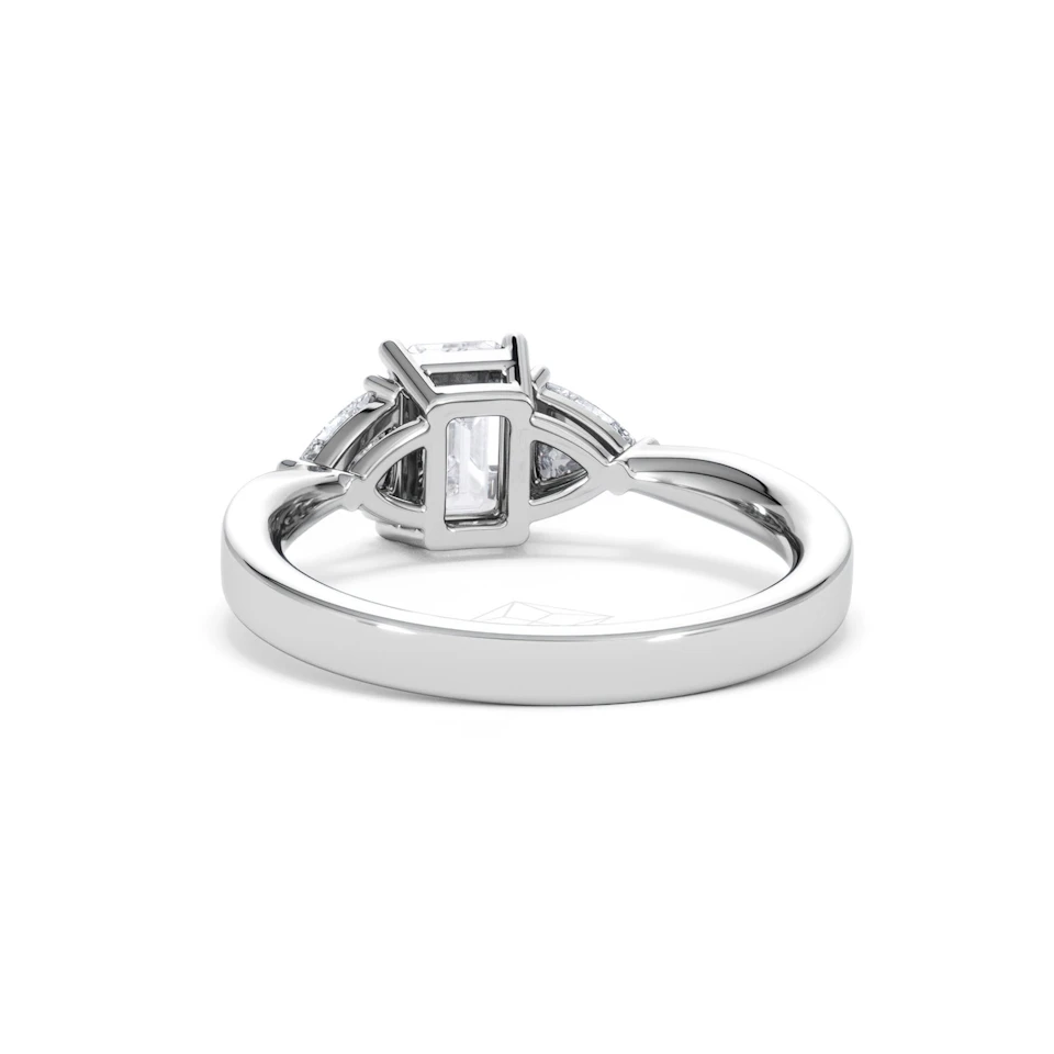 Aurora Lab Diamond Emerald Cut and Trillion1.70ct Ring in 18K White Gold F/VS1