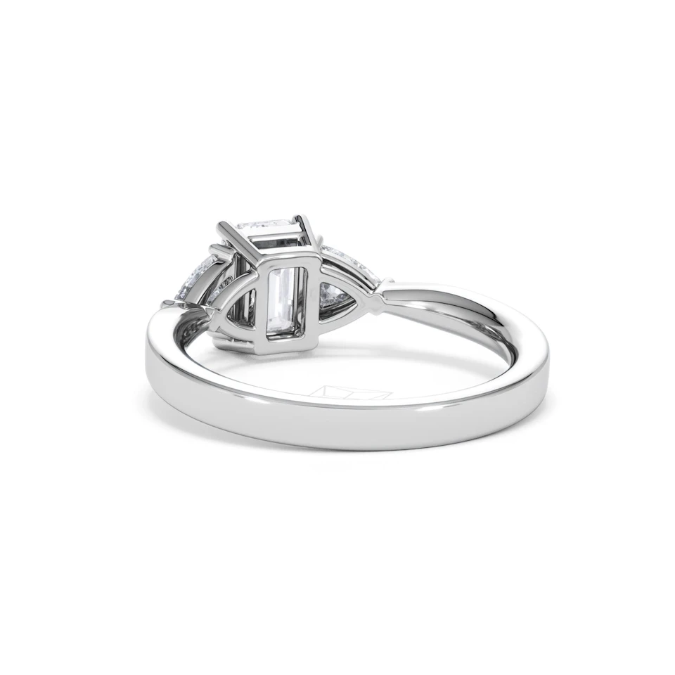 Aurora Lab Diamond Emerald Cut and Trillion1.70ct Ring in 18K White Gold F/VS1