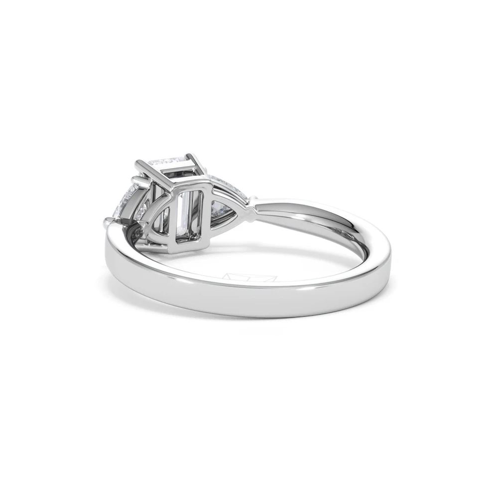 Aurora Lab Diamond Emerald Cut and Trillion1.70ct Ring in 18K White Gold F/VS1