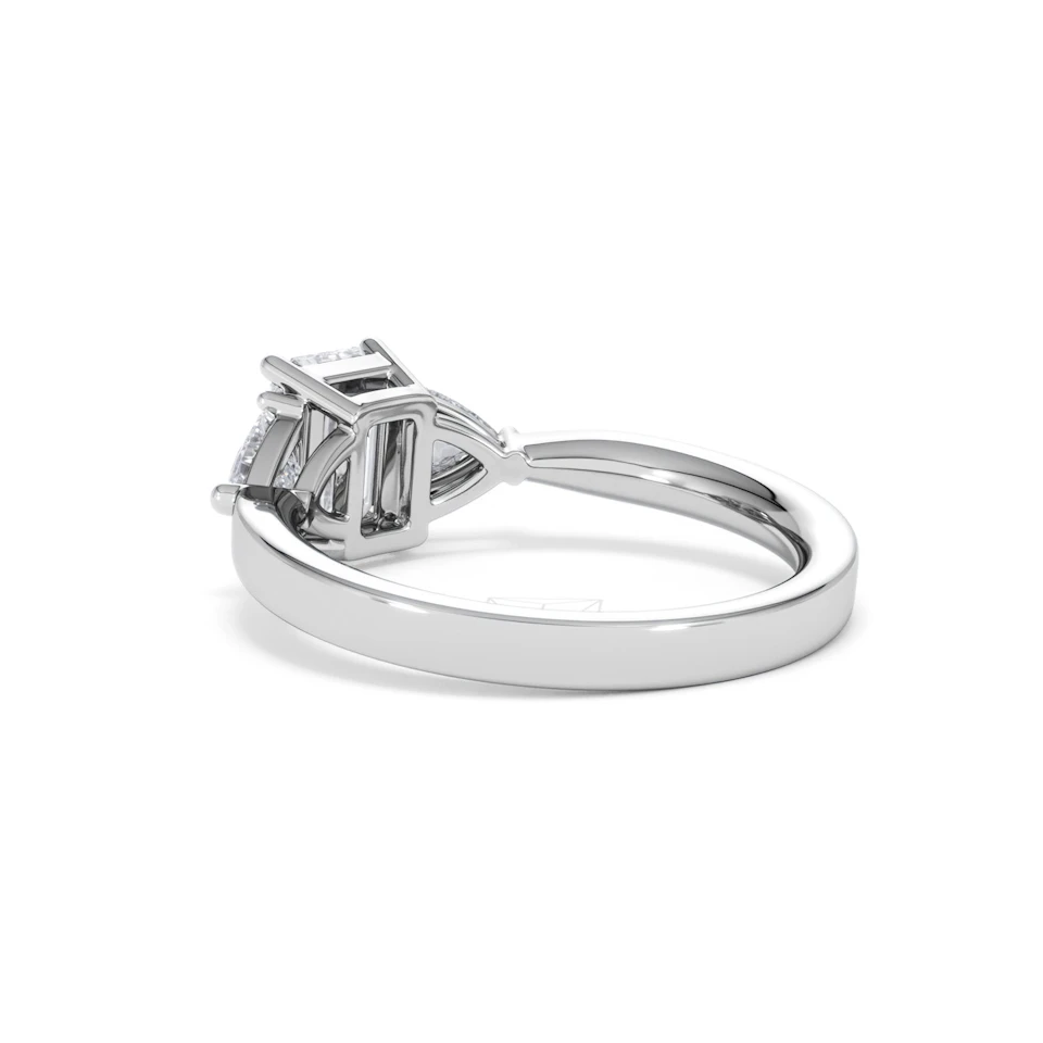 Aurora Lab Diamond Emerald Cut and Trillion1.70ct Ring in 18K White Gold F/VS1