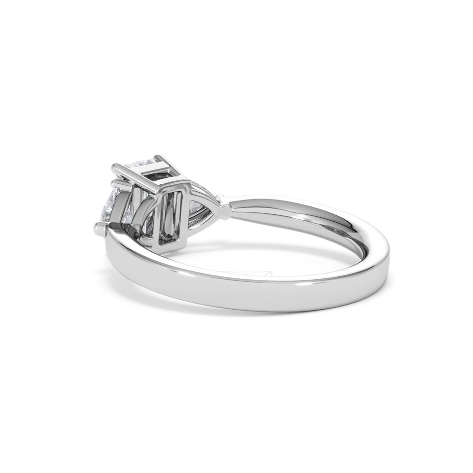 Aurora Lab Diamond Emerald Cut and Trillion1.70ct Ring in 18K White Gold F/VS1