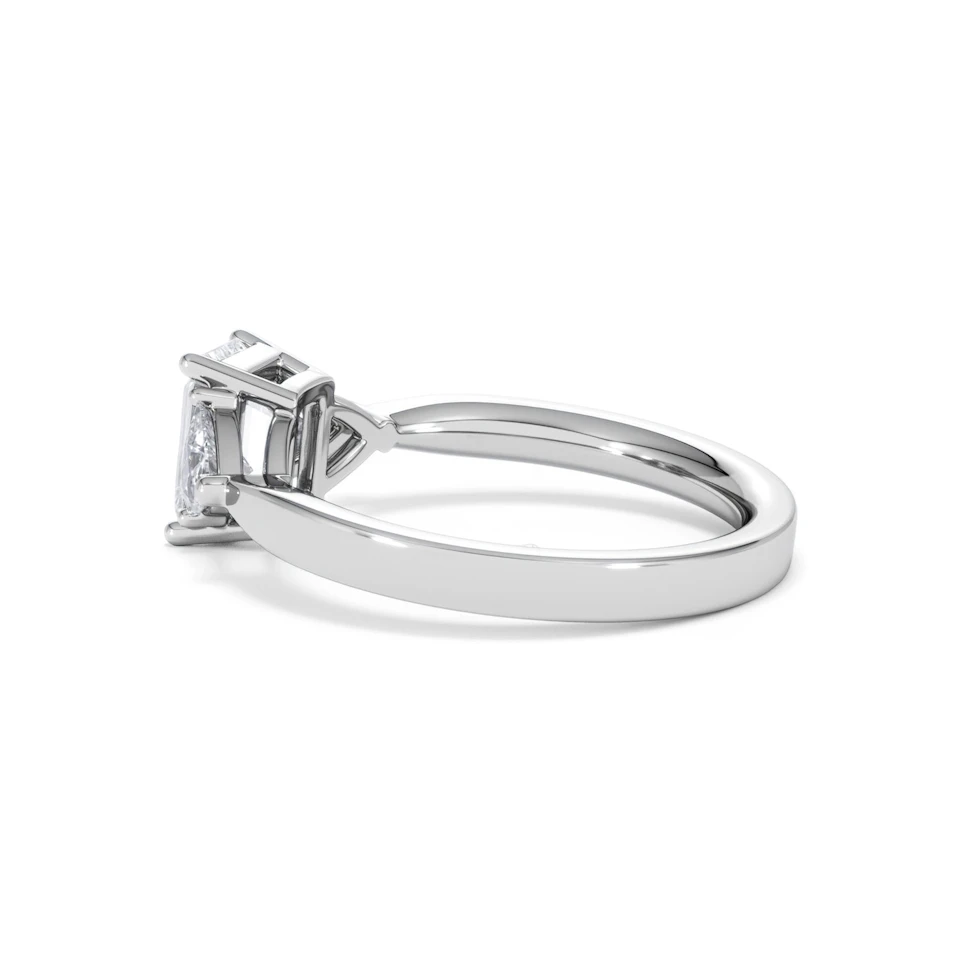 Aurora Lab Diamond Emerald Cut and Trillion1.70ct Ring in 18K White Gold F/VS1
