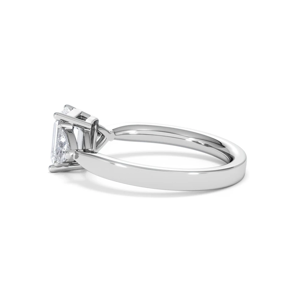 Aurora Lab Diamond Emerald Cut and Trillion1.70ct Ring in 18K White Gold F/VS1