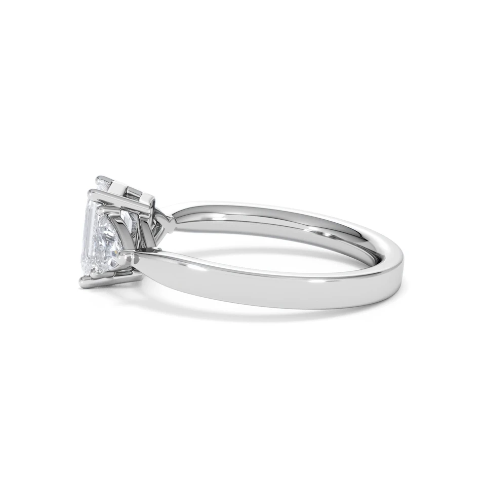 Aurora Lab Diamond Emerald Cut and Trillion1.70ct Ring in 18K White Gold F/VS1