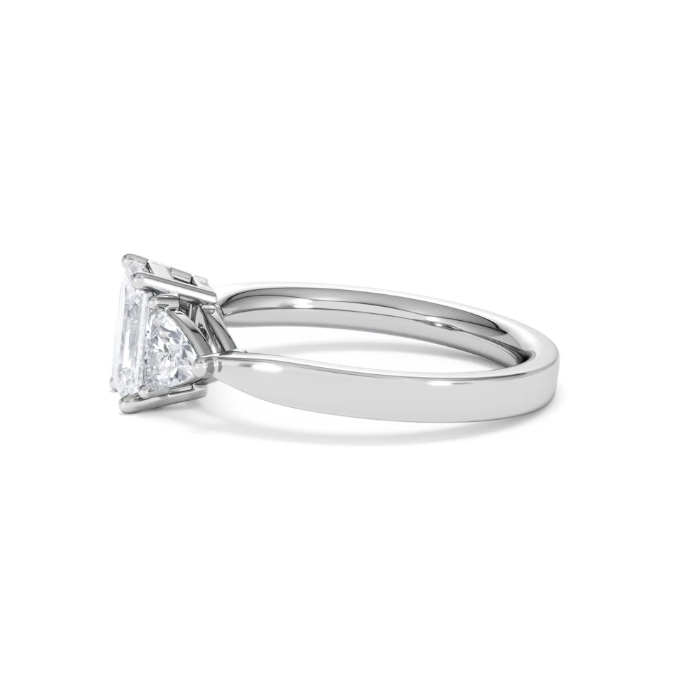 Aurora Lab Diamond Emerald Cut and Trillion1.70ct Ring in 18K White Gold F/VS1