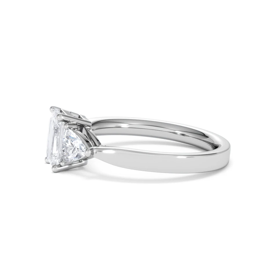 Aurora Lab Diamond Emerald Cut and Trillion1.70ct Ring in 18K White Gold F/VS1