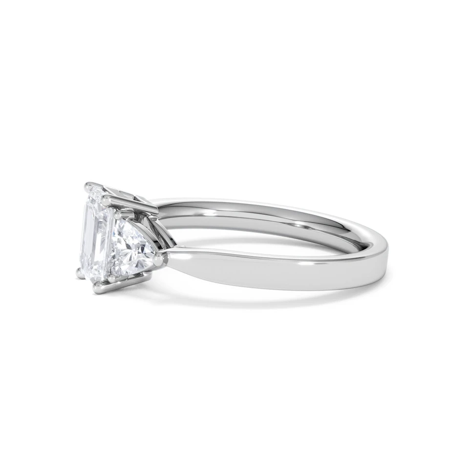 Aurora Lab Diamond Emerald Cut and Trillion1.70ct Ring in 18K White Gold F/VS1