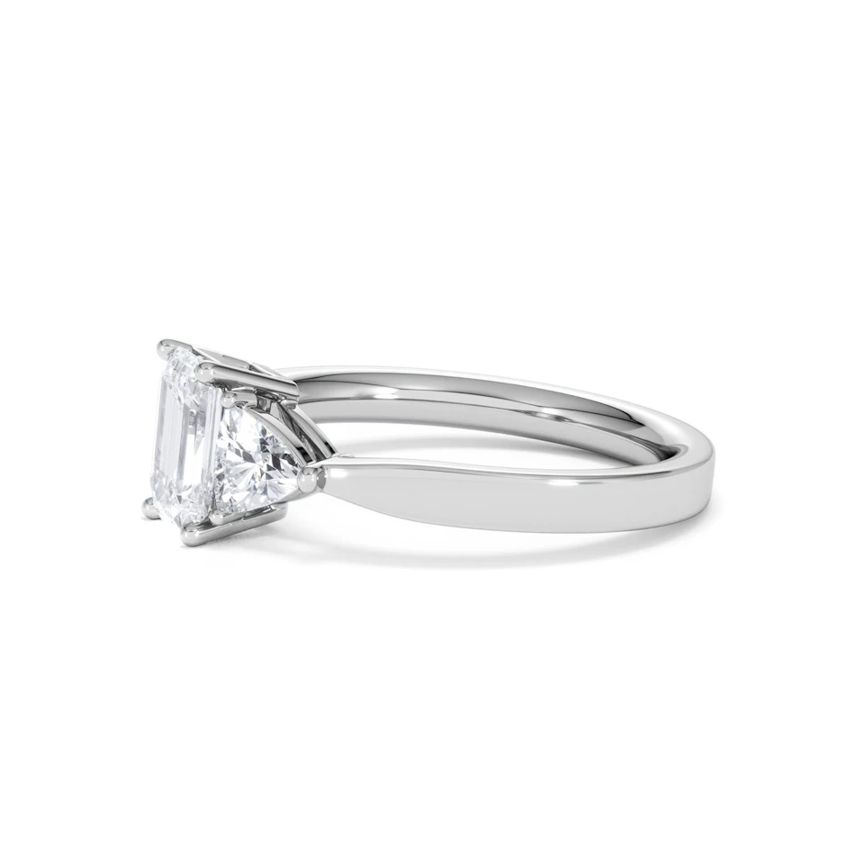 Aurora Lab Diamond Emerald Cut and Trillion1.70ct Ring in 18K White Gold F/VS1