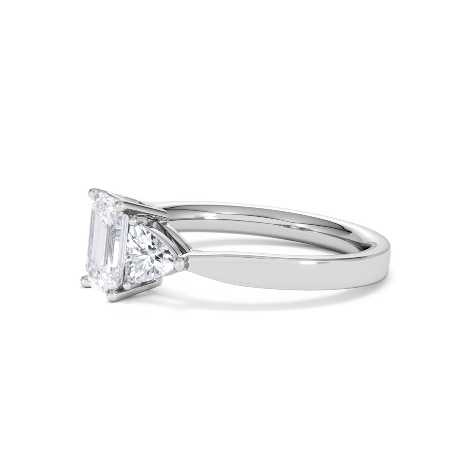 Aurora Lab Diamond Emerald Cut and Trillion1.70ct Ring in 18K White Gold F/VS1