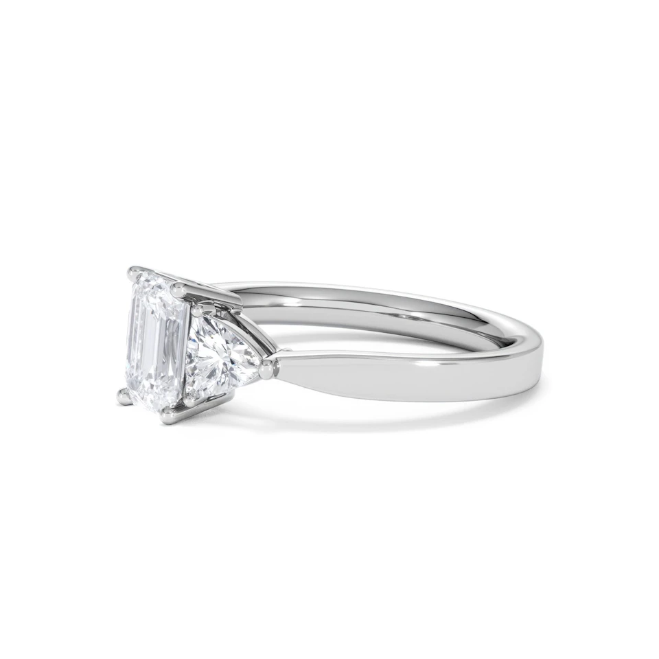 Aurora Lab Diamond Emerald Cut and Trillion1.70ct Ring in 18K White Gold F/VS1