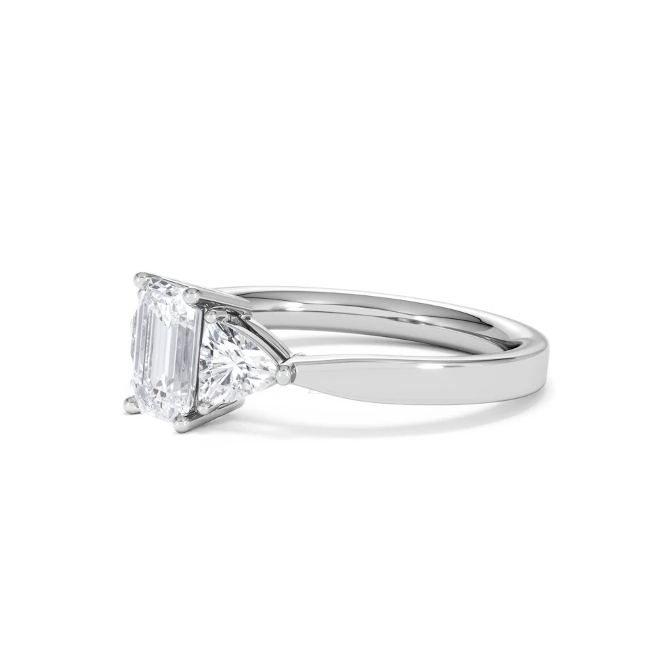 Aurora Lab Diamond Emerald Cut and Trillion1.70ct Ring in 18K White Gold F/VS1