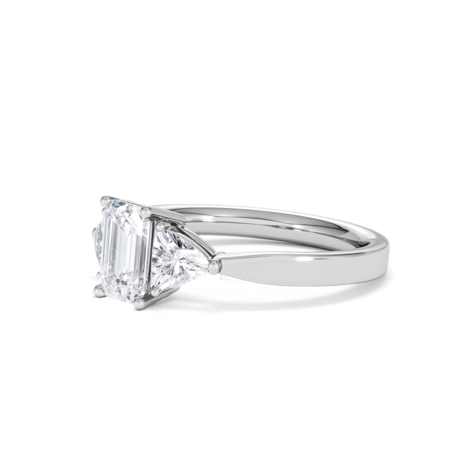 Aurora Lab Diamond Emerald Cut and Trillion1.70ct Ring in 18K White Gold F/VS1