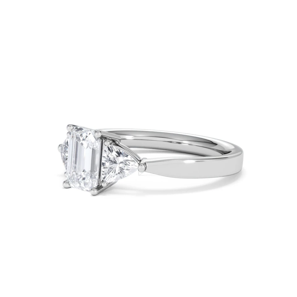 Aurora Lab Diamond Emerald Cut and Trillion1.70ct Ring in 18K White Gold F/VS1