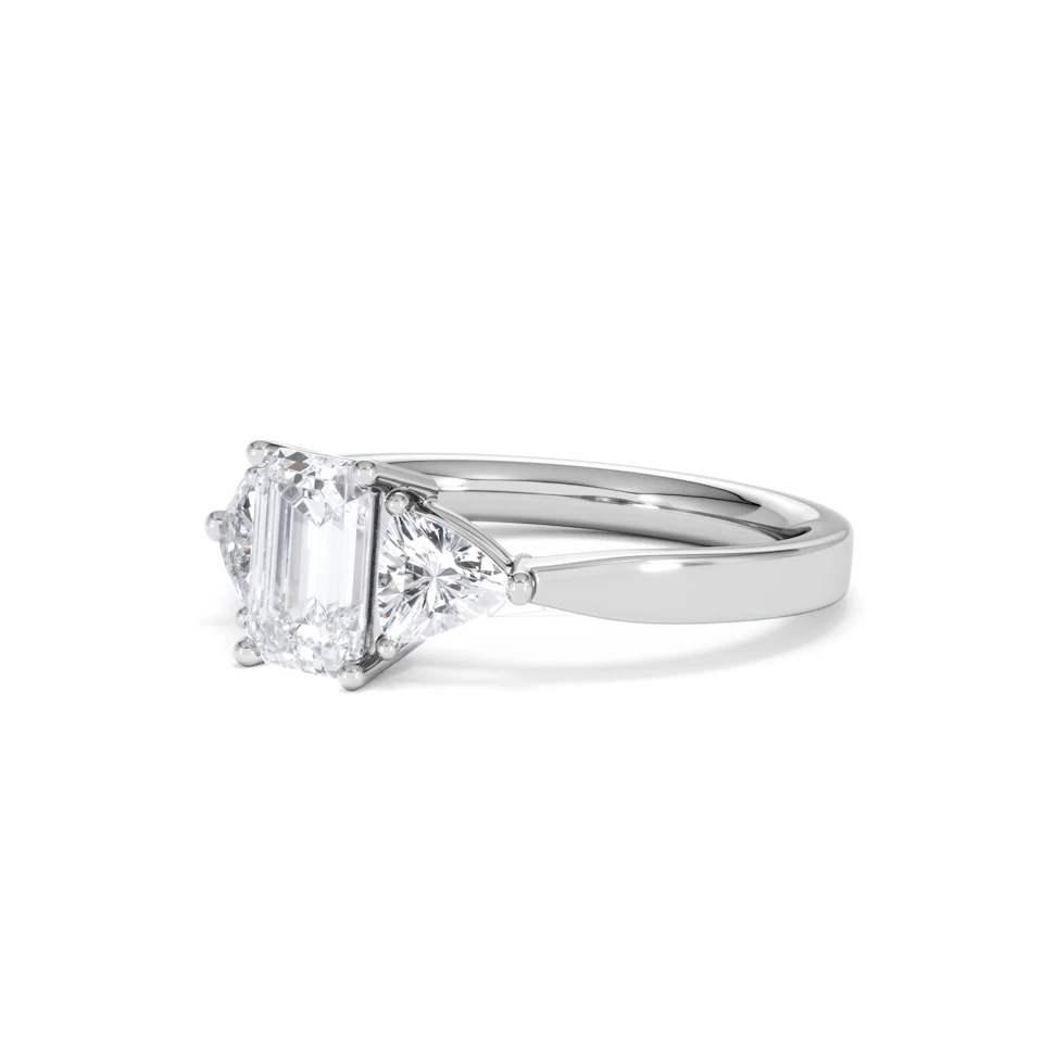 Aurora Lab Diamond Emerald Cut and Trillion1.70ct Ring in 18K White Gold F/VS1