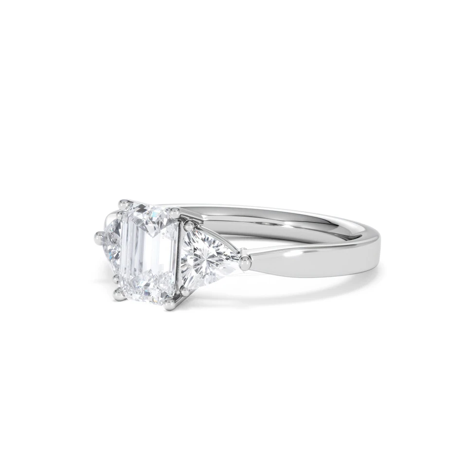 Aurora Lab Diamond Emerald Cut and Trillion1.70ct Ring in 18K White Gold F/VS1