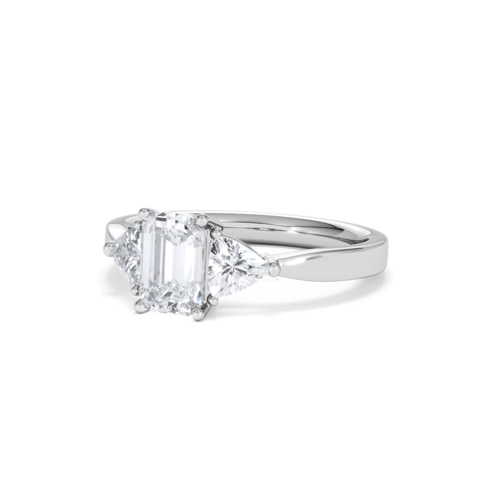 Aurora Lab Diamond Emerald Cut and Trillion1.70ct Ring in 18K White Gold F/VS1