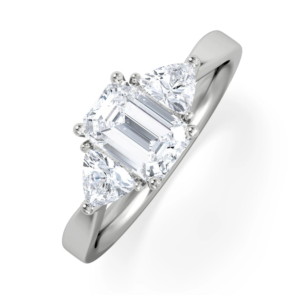 Aurora Lab Diamond Emerald Cut and Trillion 1.70ct Ring in Platinum F/VS1
