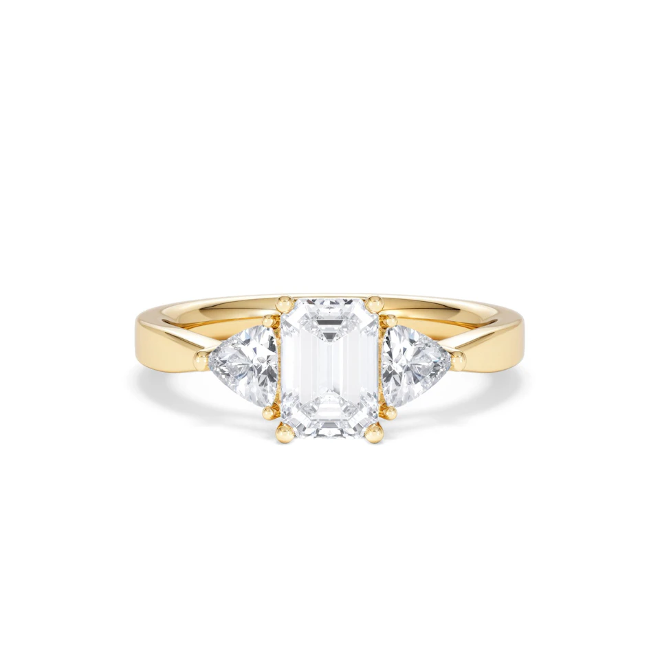 Aurora Lab Diamond Emerald Cut and Trillion 1.70ct Ring in 18K Gold F/VS1
