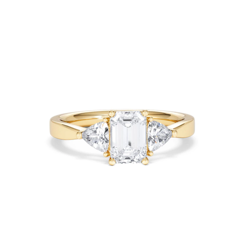 Aurora Lab Diamond Emerald Cut and Trillion 1.70ct Ring in 18K Gold F/VS1