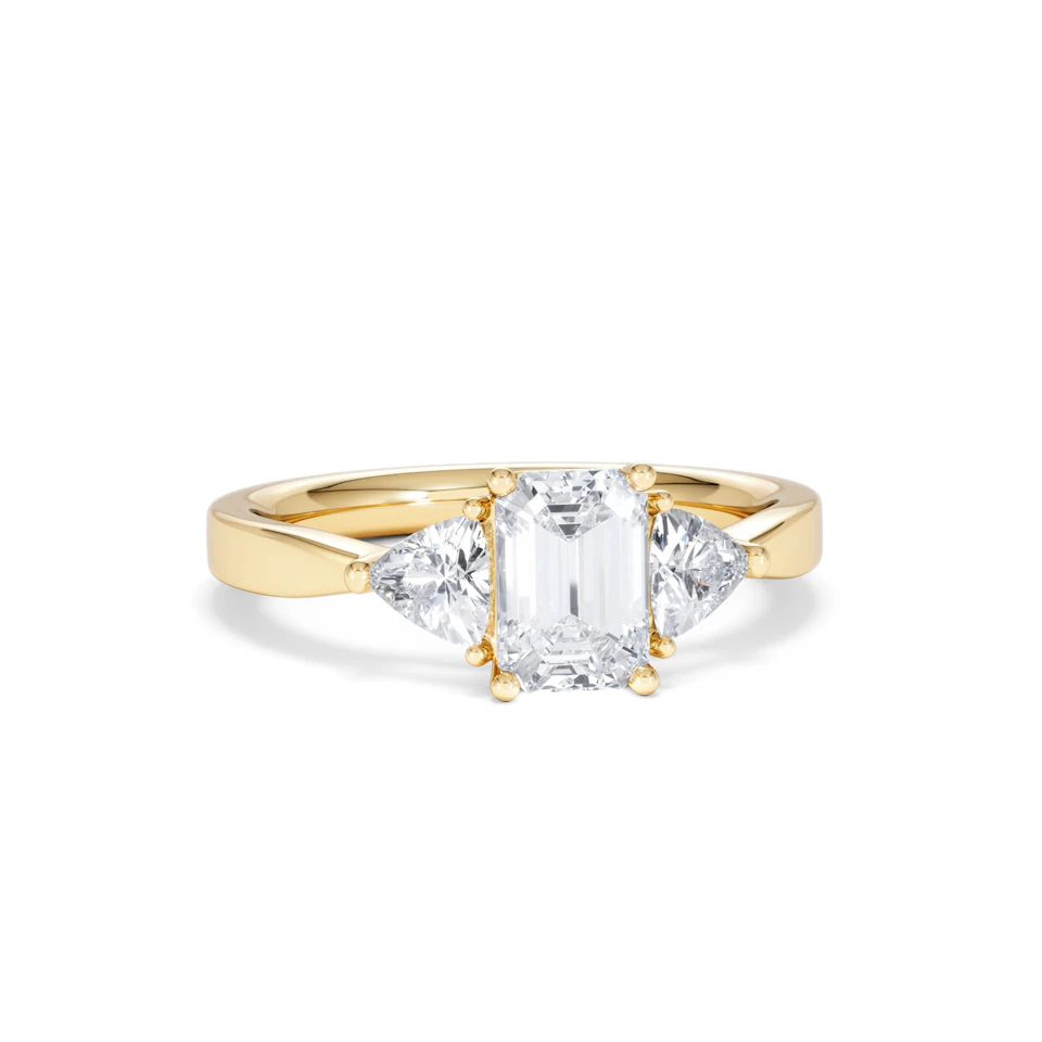 Aurora Lab Diamond Emerald Cut and Trillion 1.70ct Ring in 18K Gold F/VS1