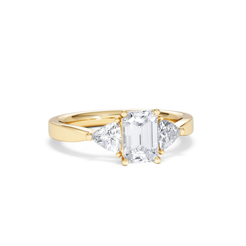 Aurora Lab Diamond Emerald Cut and Trillion 1.70ct Ring in 18K Gold F/VS1