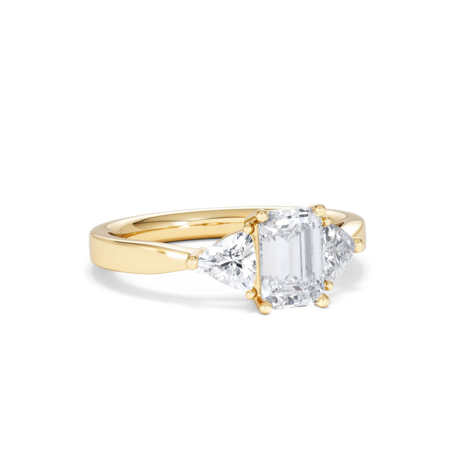 Aurora Lab Diamond Emerald Cut and Trillion 1.70ct Ring in 18K Gold F/VS1