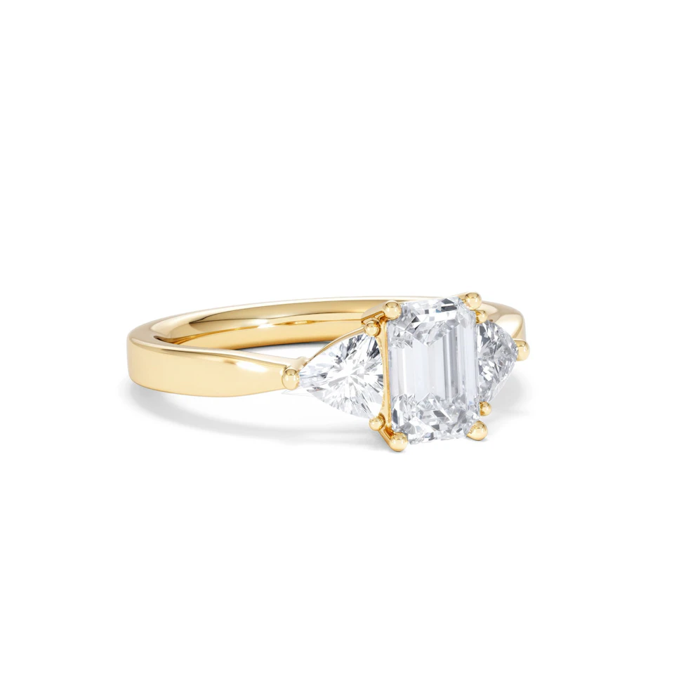 Aurora Lab Diamond Emerald Cut and Trillion 1.70ct Ring in 18K Gold F/VS1