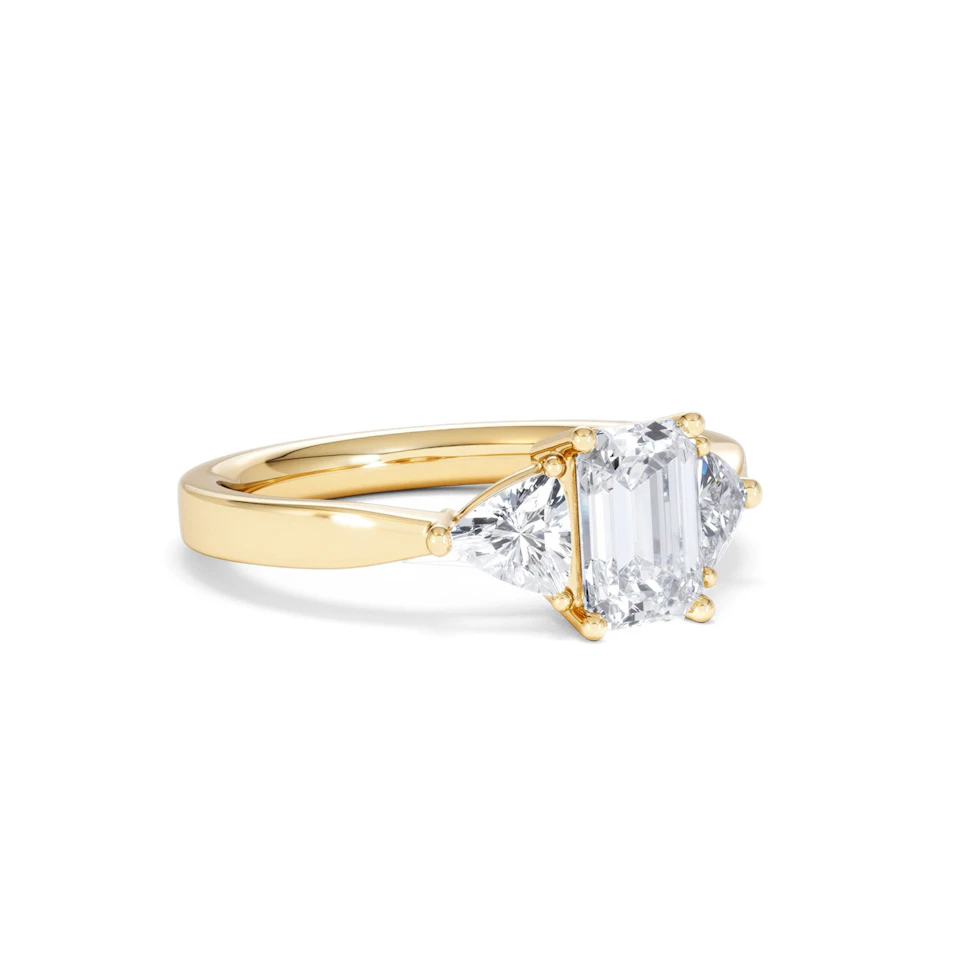 Aurora Lab Diamond Emerald Cut and Trillion 1.70ct Ring in 18K Gold F/VS1