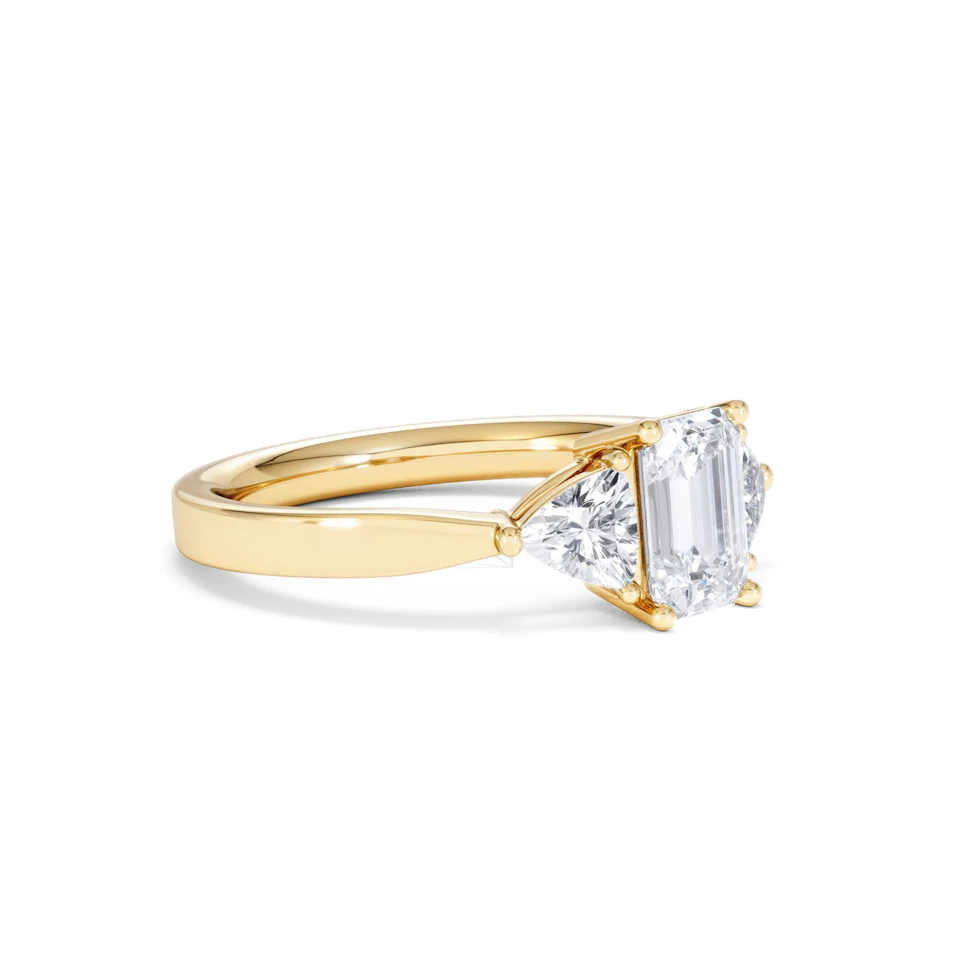 Aurora Lab Diamond Emerald Cut and Trillion 1.70ct Ring in 18K Gold F/VS1