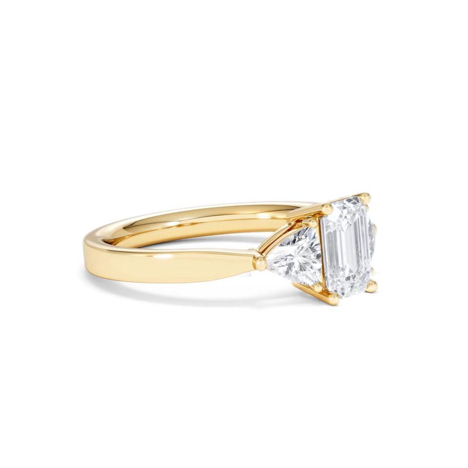 Aurora Lab Diamond Emerald Cut and Trillion 1.70ct Ring in 18K Gold F/VS1