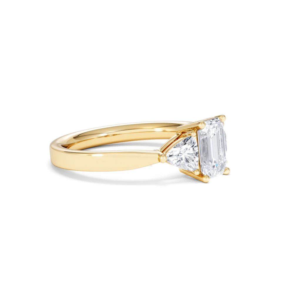 Aurora Lab Diamond Emerald Cut and Trillion 1.70ct Ring in 18K Gold F/VS1
