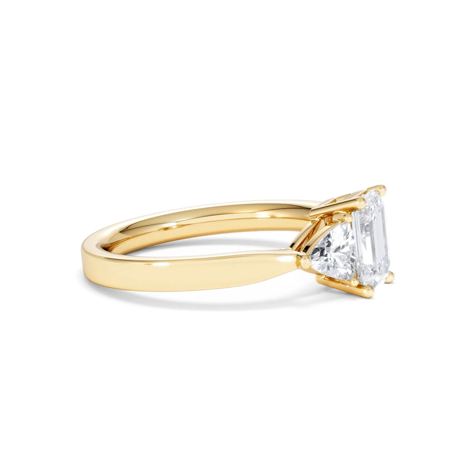 Aurora Lab Diamond Emerald Cut and Trillion 1.70ct Ring in 18K Gold F/VS1