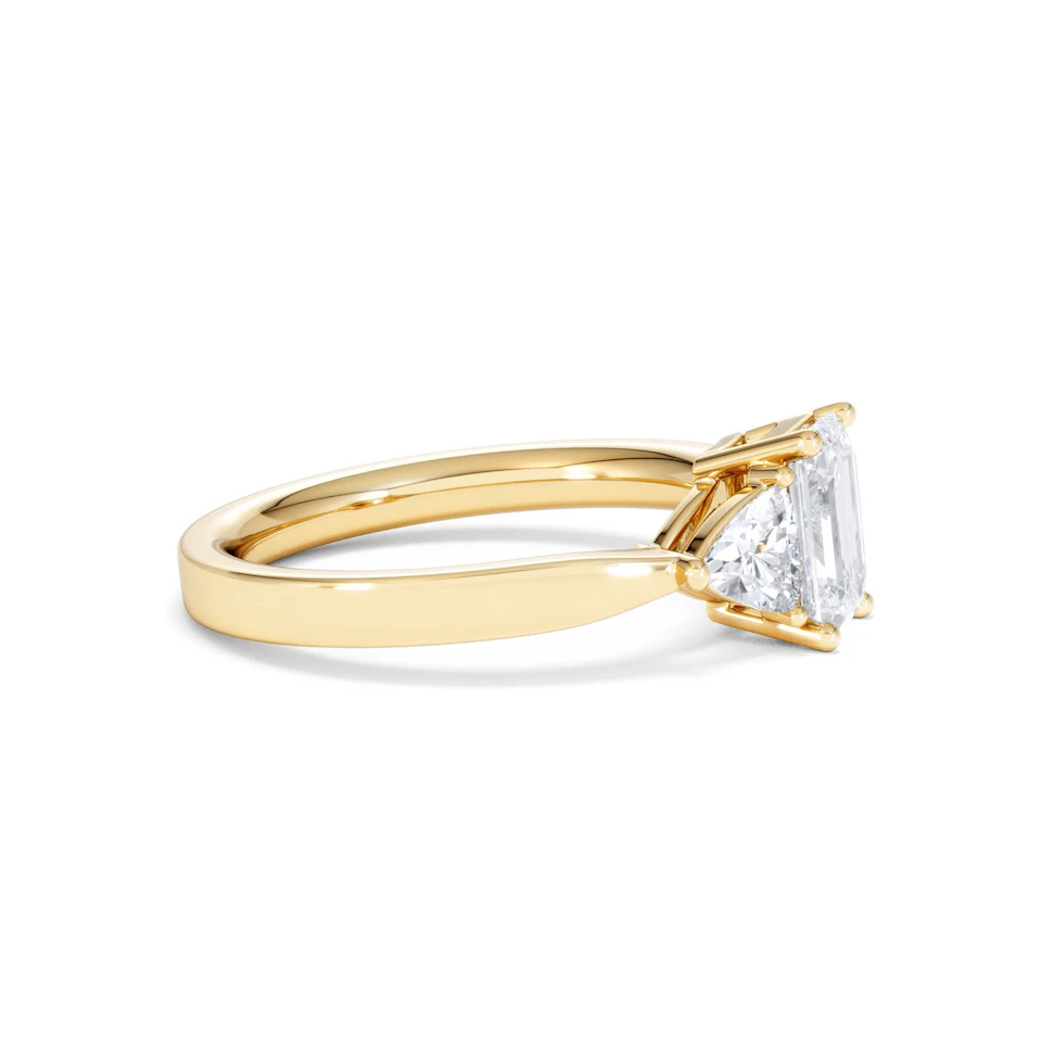 Aurora Lab Diamond Emerald Cut and Trillion 1.70ct Ring in 18K Gold F/VS1