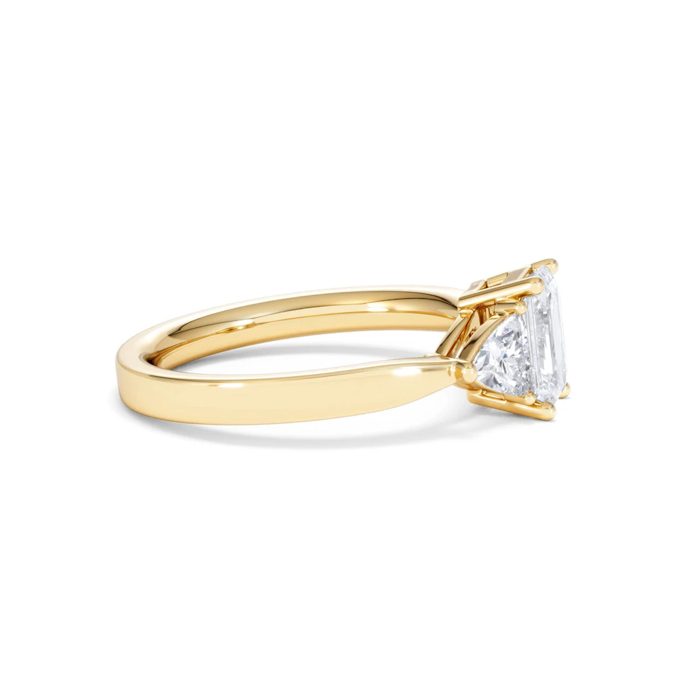Aurora Lab Diamond Emerald Cut and Trillion 1.70ct Ring in 18K Gold F/VS1