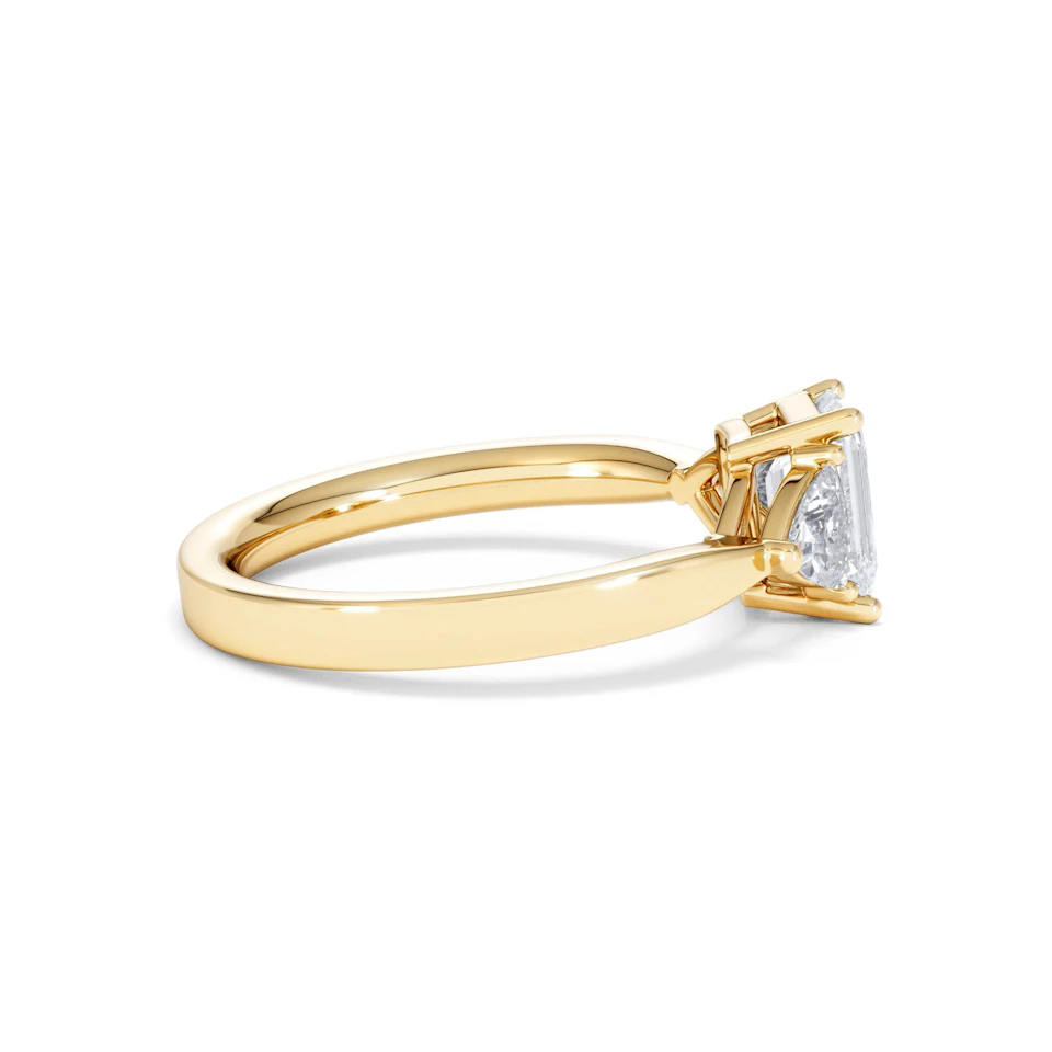 Aurora Lab Diamond Emerald Cut and Trillion 1.70ct Ring in 18K Gold F/VS1