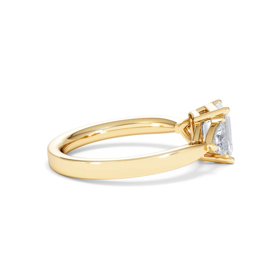 Aurora Lab Diamond Emerald Cut and Trillion 1.70ct Ring in 18K Gold F/VS1